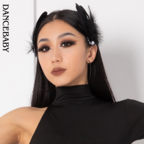 dancebaby black feather headdress hair accessories performance Latin dance dance pearl hairpin feather accessories ZD385