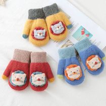 Children and girls boys baby cute cartoon warm knitted small gloves winter rope lanyard plus velvet warm gloves