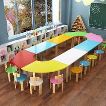 Childrens table and chair solid wood suit Baby toys Game dining table and chair eating and learning multi-function home kindergarten