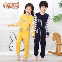 Childrens one-piece pajamas Spring and Autumn Cotton Baby Boys Girls Middle-aged Long Fall Girls Are Protected from the Cold