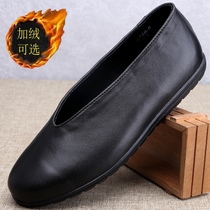Old Beijing cloth shoes mens leather round mouth leather shoes soft soles father shoes a pedal old mens shoes cowhide old head shoes winter