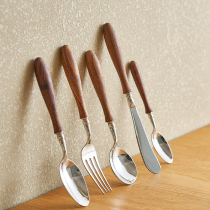 Steinyue stainless steel spoon soup spoon small wooden handle dessert fork ins Wind rice spoon drink soup spoon long handle tableware