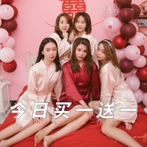 Wedding morning robe female bride bridesmaid group ice silk wedding pajamas nightgown red bathrobe female new summer thin section HG