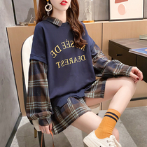 Pregnant Woman Spring Dress Long Sleeve Sweatshirt Suit Fake two big code Korean version loose for long spring and autumn season breastfeeding blouses