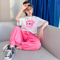 Girl Summer Clothing T-shirt New Clothes Foreign Air Children Sports Suit Children Fashion Girl Trendy Great Tong Han Edition Wave Clothes