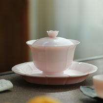 Shangfang Gaiwan Teacup handmade single-color glazed petal ceramic tea bowl Kung Fu tea set Sankai Gaiwan tea bowl