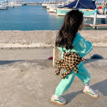 Weekend small suit) Honey peach mint Korean Department Ocean Gas Big Spring and Autumn Childrens Spring loaded baby girls clothing suit