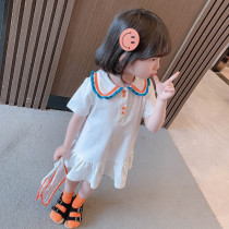 Childrens clothing girls summer dress childrens casual baby girl loose medium long T-shirt skirt girl short sleeve tide