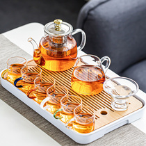 Transparent glass tea set set Household tea making teapot Simple modern heat-resistant black tea Kung Fu tea set Teacup small set