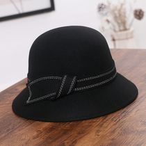 Hat female autumn and winter warm woolen basin hat fisherman hat British retro socialite dome bow woolen hat