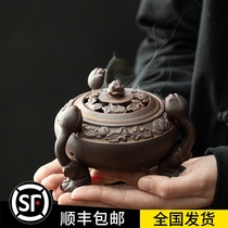 Retro incense burner ceramic household indoor three-legged relief plate incense for Buddha sandalwood stove tea ceremony net Air Aroma diffuser stove