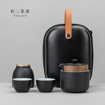 Fast guest Cup one pot three cups two cups single black ceramic portable bag small set small outdoor travel tea set set