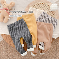 0-3 Year Olds Plus Suede Large Pp Pants Autumn Winter Clothing Baby Foreign Air 100 Hitch Bottom Pants Baby Striped Pants MK119