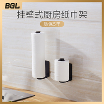 Kitchen towel holder non-perforated cabinet roll paper holder rack kitchen paper towel cling film rag storage rack