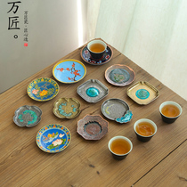Wansmith cloisonne kung fu tea coaster creative tea ceremony enamel cup holder copper tea pad household metal accessories