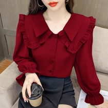 Sweet doll collar shirt female design sense minority early autumn new small shirt beautiful fashion chiffon shirt long sleeve top