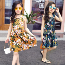 Girls summer dress new artificial cotton beach dress childrens jumpsuit