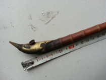 Qing Dynasty Huizhou brass bamboo old cigarette pipe cigarette rod cigarette gun cigarette bag Antique antique pipe cigarette pot cigarette bag old