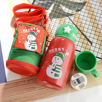 New 304 stainless steel large capacity cartoon Christmas sippy cup Christmas children warm water cup dual-purpose cup lid