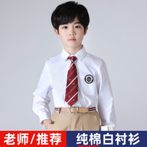 Childrens white shirt pure cotton Academy Long sleeves boy Spring style shirt flower boy show CUHK child primary school uniforms