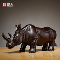 Ebony wood carving rhino ornaments solid wood carving animal home decoration office desktop decorations mahogany crafts
