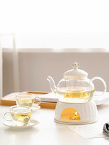 European-style flower tea pot boiled Puer tea pot set Simple ceramic glass Afternoon tea flower fruit tea set Candle can be heated