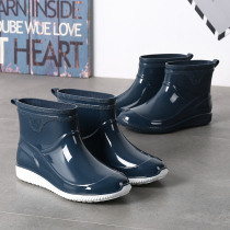 Fashion rain shoes mens short tube rain boots non-slip waterproof plus velvet warm shoes short water shoes wear-resistant water boots lazy mens shoes