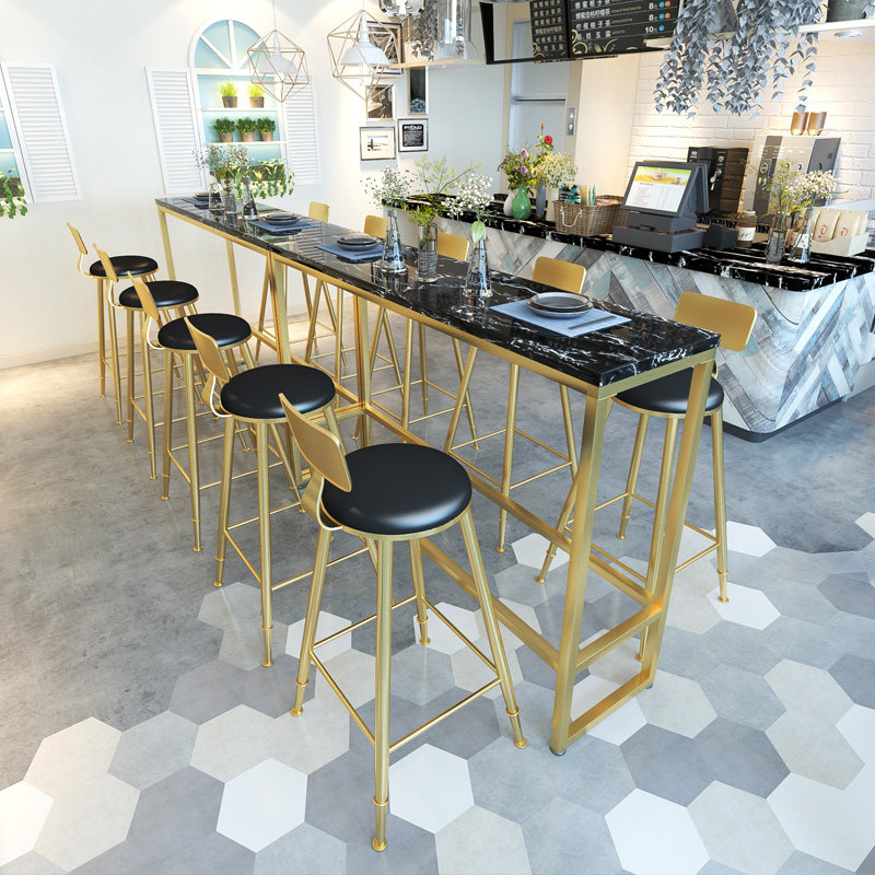 Bar table and chair combination milk tea shop by the wall small bar marble high-footed table bar bar table Nordic simplicity