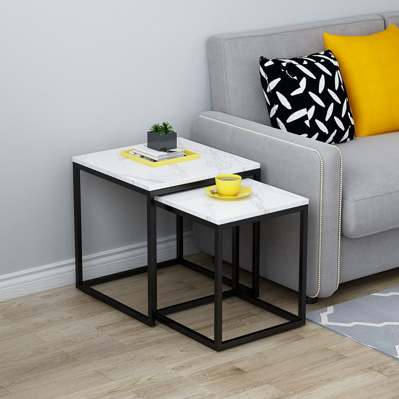 Simple combination of coffee table Iron retro solid wood coffee table sofa side a few small square table to make old corner coffee table