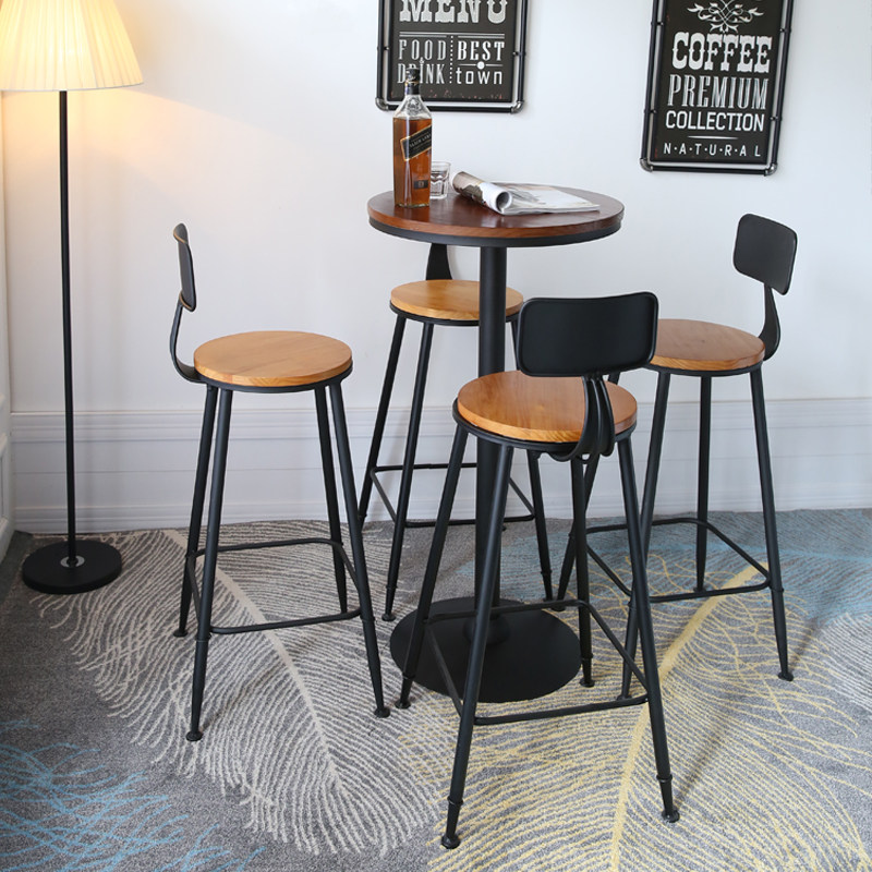 Iron wood family bar table coffee shop table bar table bar table and chairs modern simple high-footed table milk tea shop