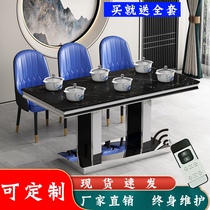 Hot pot table Induction cooker integrated commercial marble grain restaurant rectangular hot pot table Small hot pot customization