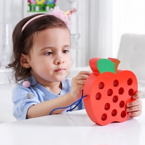 Early childhood child Early teaching threading plate large number of beads around Pearl wearing a rope toy bug eats apple finger training fine action