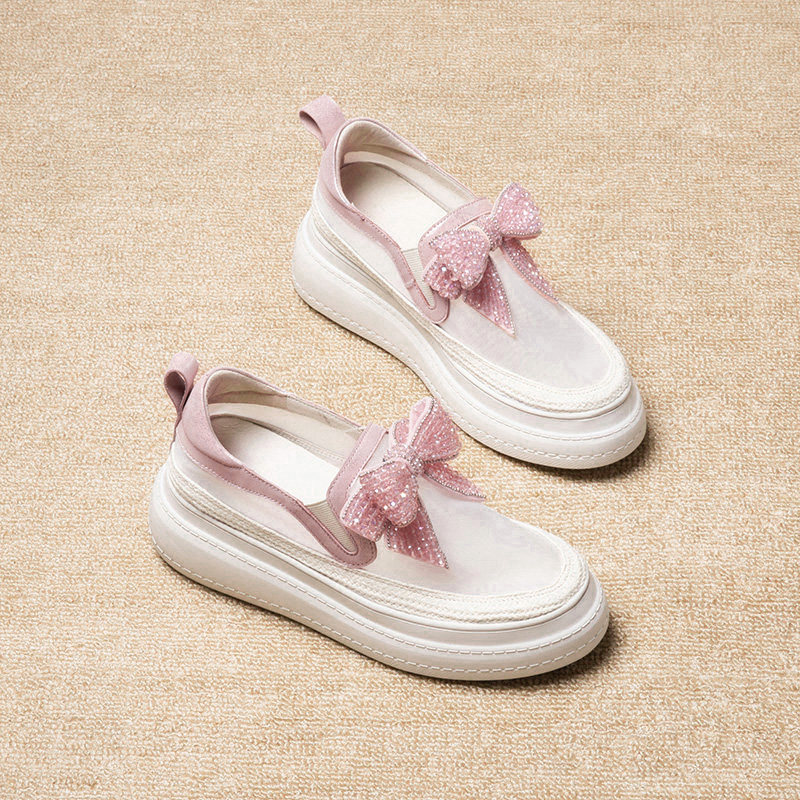 Baotou sandals womens spring summer 2021 leather water drill breathable mesh yarn bow hemp rope thick-soled muffin heel shoes