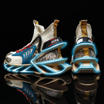 National tide wind basketball elastic socks shoes mens summer breathable mesh flying weaving Zhongbang sports tide shoes high-top aj mens shoes