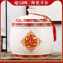 Storage kitchen rice barrels household sealed thickened ceramic rice cylinder with lid 10 Jin 20 Jin high-end pottery 30 Jin