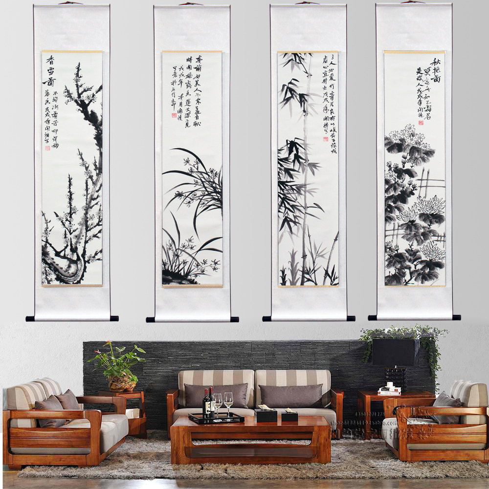 梅兰竹菊四条屏纯手绘画芯-梅兰竹菊四条屏纯手绘画芯促销价格、梅兰竹