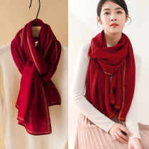 2022 new winter pure wool scarf female zodiac year mother gift red cashmere all-match scarf advanced