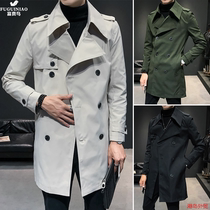 Rich bird luxury windbreaker mens autumn long double buckle British style handsome Korean trend casual coat tide