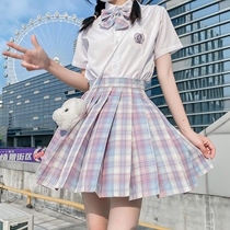 jk suit Summer full set genuine Japanese sweet college style Primary school girls short sleeve uniform skirt Pleated grid skirt