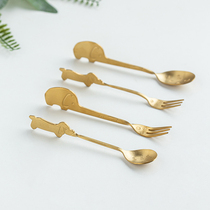 Coffee spoon stainless steel mixing spoon dessert fork fruit fork cake creative cartoon small fork home cute sign
