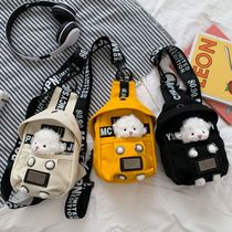 Children's cute bag 2020 new canvas chest bag fashion bear cartoon shoulder bag girl plush messenger bag