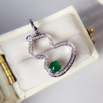 bao chuang set 18k gold 0 21 karat natural bright green plain emerald pendant gourd Diamond clavicle necklace