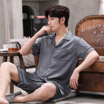 Mulberry silk pajamas Mens summer silk thin silk home wear Short-sleeved shorts plus size 200 catty suit