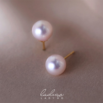 Japan akoya sea pearl earrings 18K gold selection highlights bright round temperament simple hundred tie earrings female