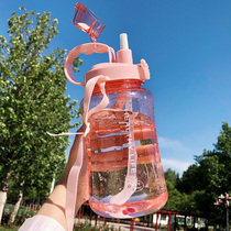 Super LARGE CAPACITY PLASTIC WATER CUP WOMENs PORTABLE WATER BOTTLE STRAW LARGE SPACE CUP SPORTS KETTLE 2000ML MENs CUP