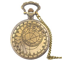 Retro carved Roman character compass mapping pattern classic flip large pocket watch quartz watch