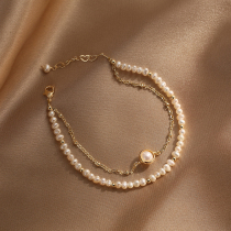 Natural pearl double-layer bracelet female ins niche design Korean version of simple personality net red beaded bracelet to give gifts