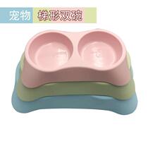Pet dog bowls Puppy small CUHK Trapezoidal Plastic Double Bowl Cat Food With Cat Dog Plastic Double Bowl Dog Basin Cat Basin
