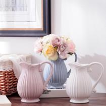 Nordic Mediterranean Ceramic Flower Pot Bottle White Grey Blue Pink Water Storage Florist Flower Shop Wholesale Stock Source Four Color