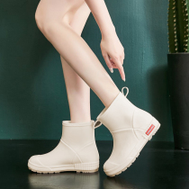 Rain boots womens fashion outer wear waterproof shoes summer new non-slip rain boots mid-tube rubber shoes soft bottom Japanese kitchen high-end